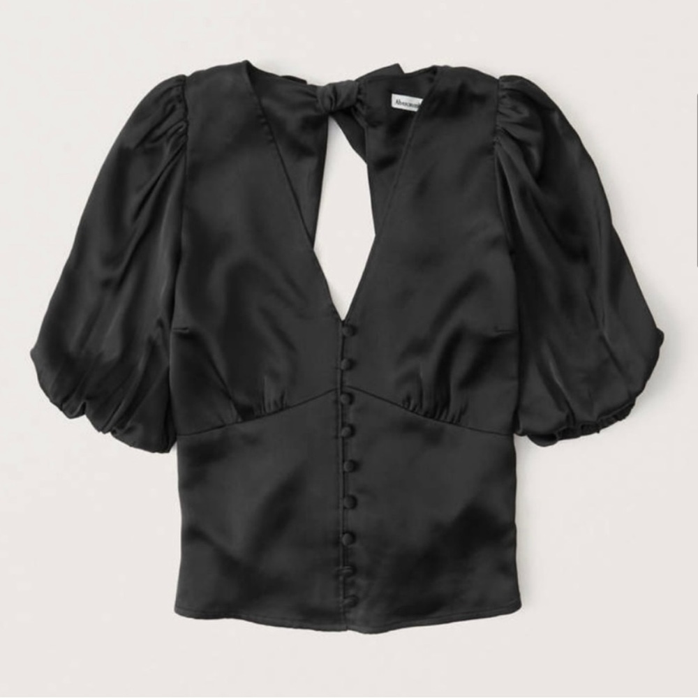 Abercrombie and Fitch Short Sleeve Black Satin Top - Size Extra Small